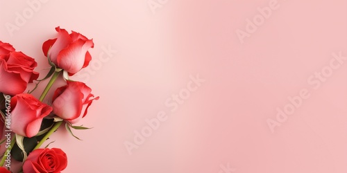 Valentine's Day design concept background with pink and red rose flower on pink table background, Valentines, Spring or Mothers day, generative ai #681646770