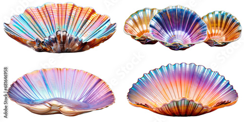 Different Full Color Beautiful Sea Clam shell Shiny On Transparent Background