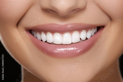 Close-up of a woman with radiant ivory incisors beaming.