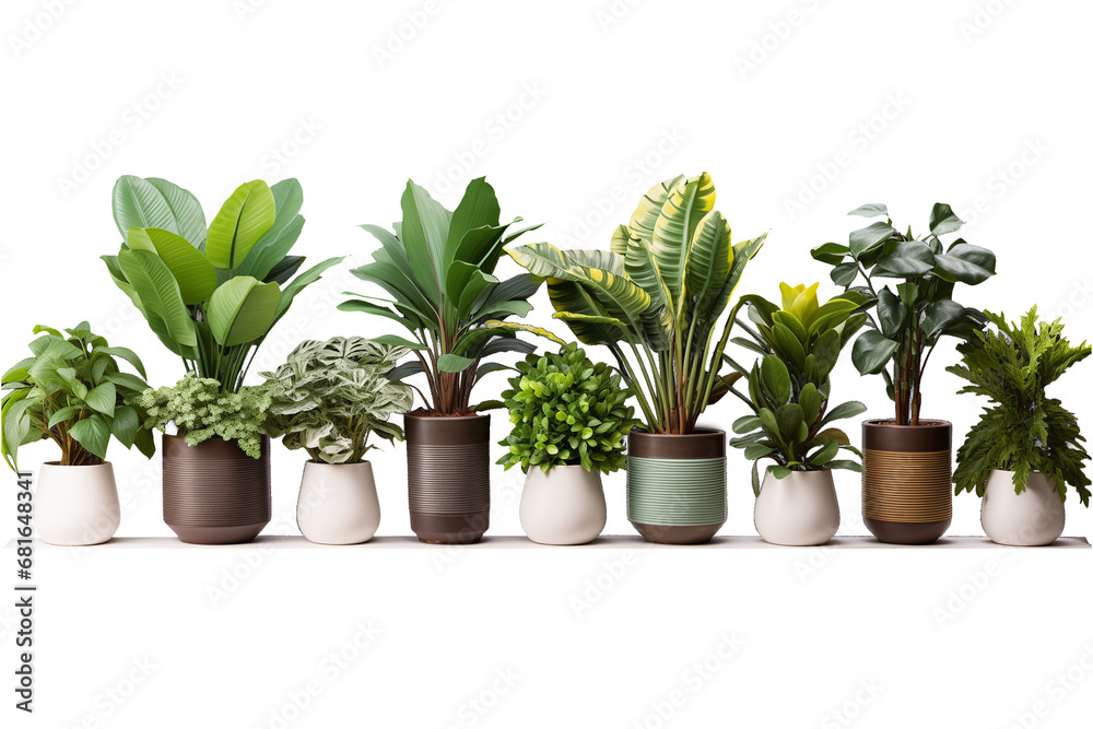 set of plant in a pot on transparent background - obrazy, fototapety, plakaty 