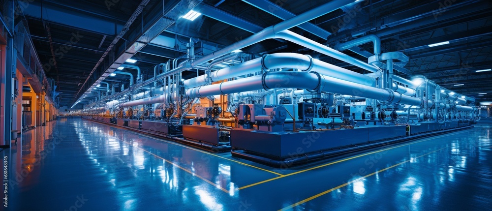 Fototapeta premium Inside a contemporary industrial power plant: apparatus, wires, and pipelines .