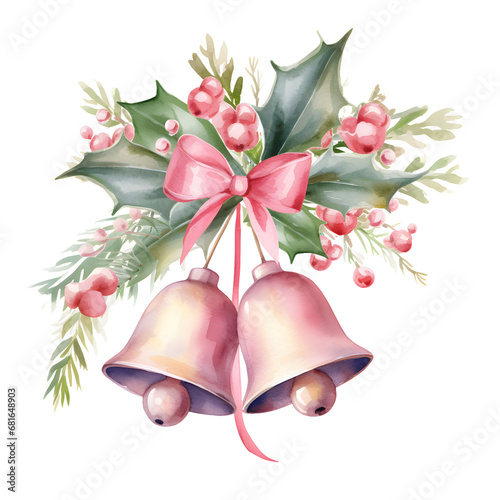 Watercolor Pink Christmas Jingle Bell