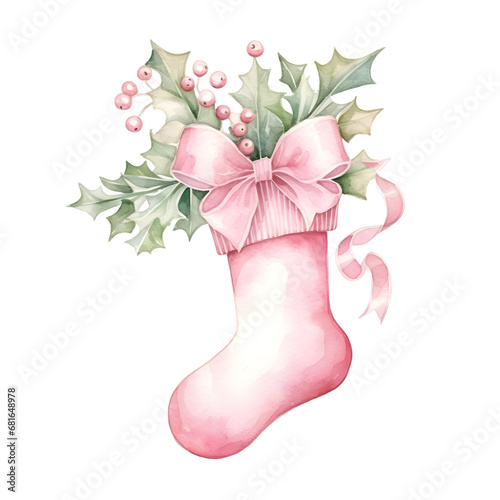 Watercolor Pink Christmas Sock