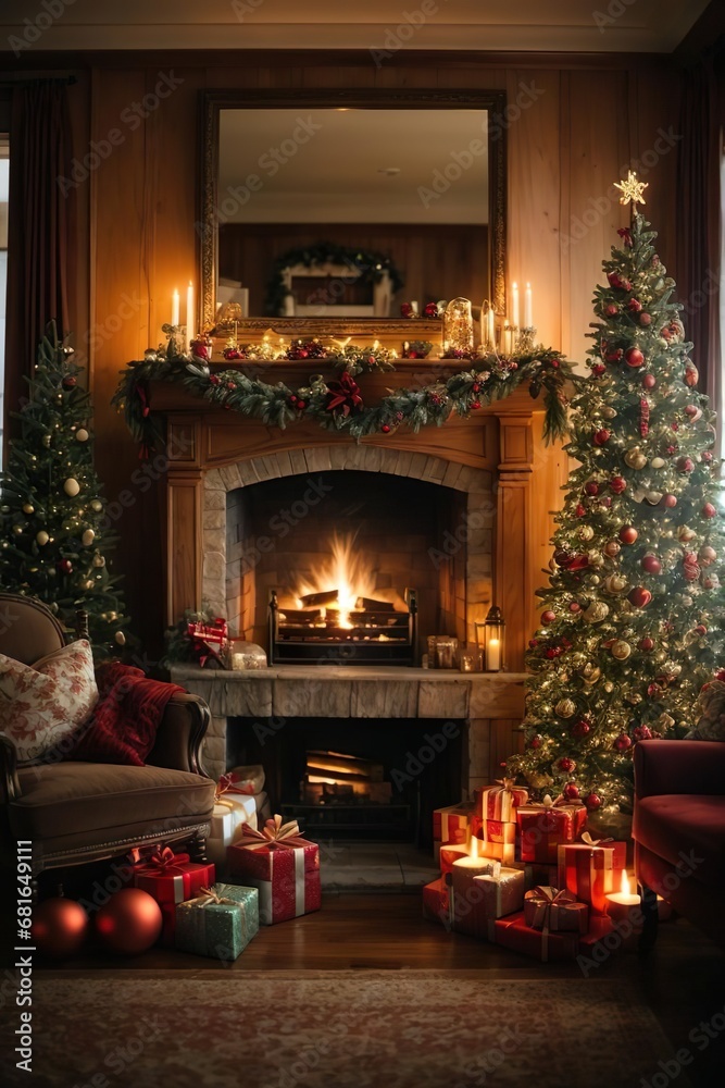 fireplace with christmas decorations
