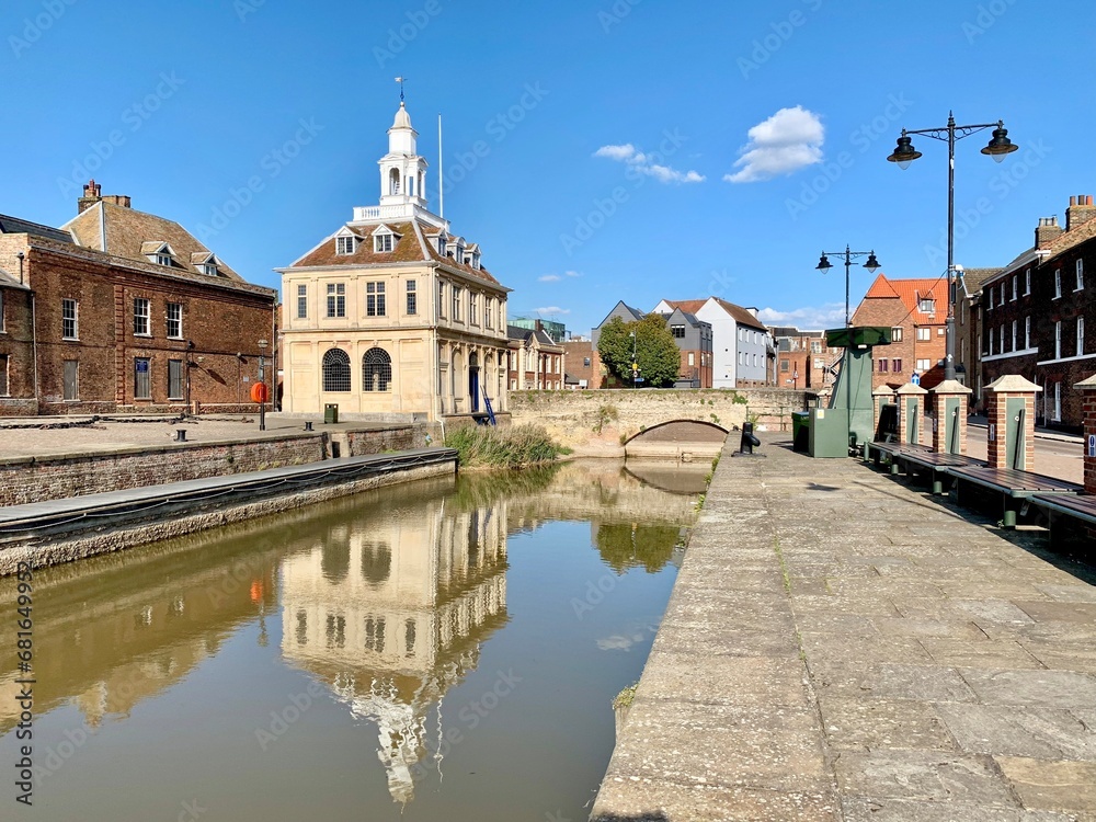 The historic waterfront and 17th century Custom House in Kings Lynn, Norfolk. 