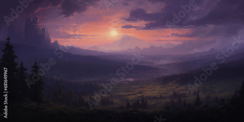 Darkened realistic sunset art