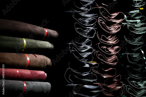 High Italian shoes craftsmanship, rolls of shoe leather 