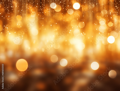 Festive abstract Christmas and New Year bokeh light background - golden bokeh lights shine, shining defocused glitters