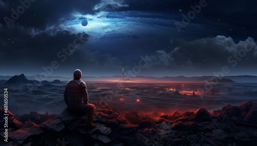 Wallpaper Mural A Solitary Figure Contemplating Life on a Majestic, Wind-Swept Peak Torontodigital.ca