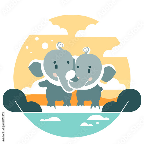 Two baby Asian elephants are having fun playing in the water.