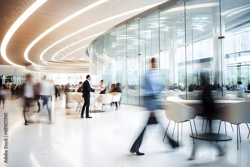 Abstract anonymous crowd of business  blurred people walking in a mall photo