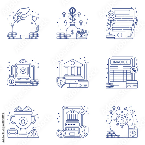 Pack of Business and Finance Linear Icons 

