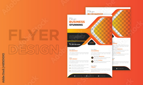 Orange color unique corporate flyer design template with modern layout.