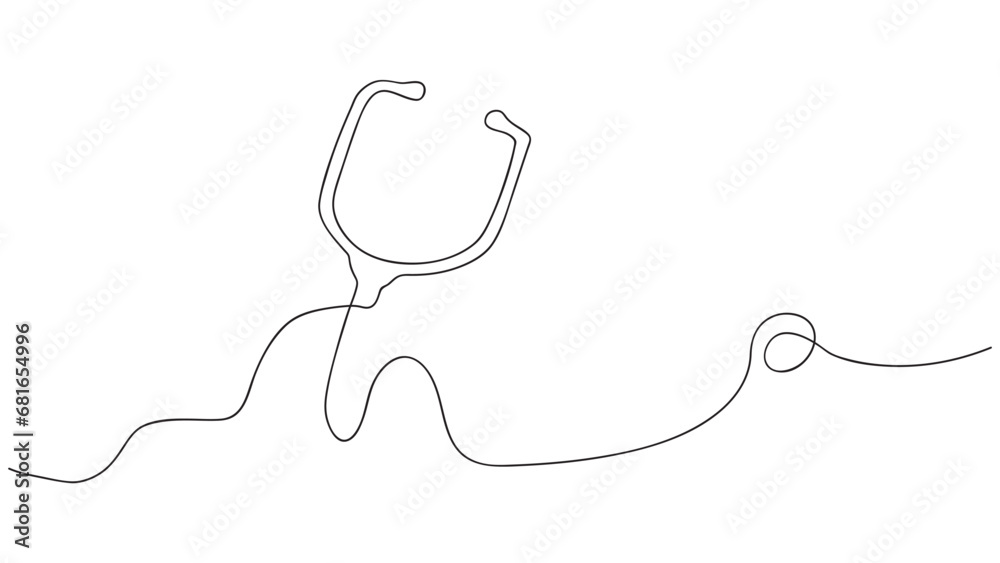 Continuous line drawing of stethoscope. Vector illustration Continuous line drawing of stethoscope. Vector illustration