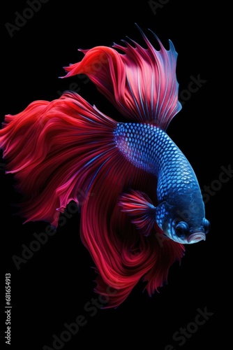Aggressive Siamese Fishing Fish, Betta with multi vibrant colors isolated black background