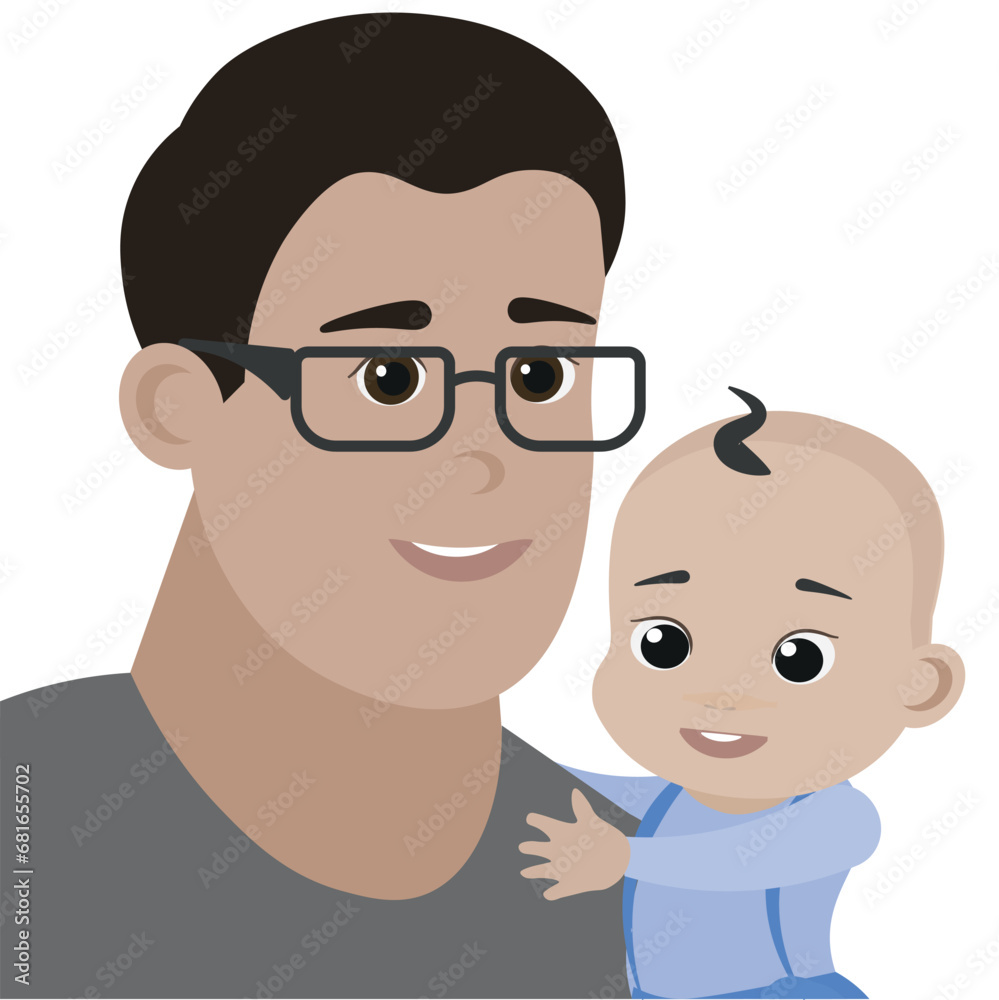 Father with baby son. vector illustration. Flat design. 