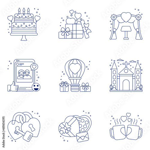 Pack of Love and Dating linear Icons

