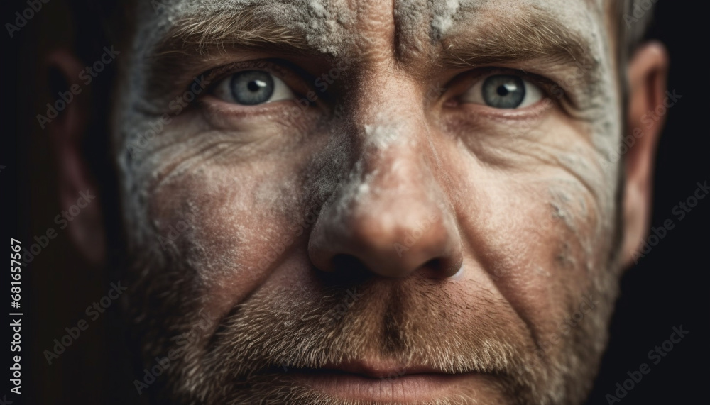 Serious mature man with gray hair looking at camera closely generated by AI Serious mature man with gray hair looking at camera closely generated by AI