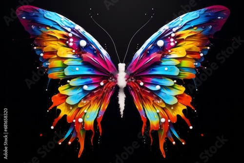 A Colorful Butterfly Fluttering Against a Dark Canvas