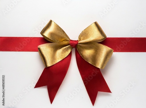 Red and gold ribbon and bow isolated on white background