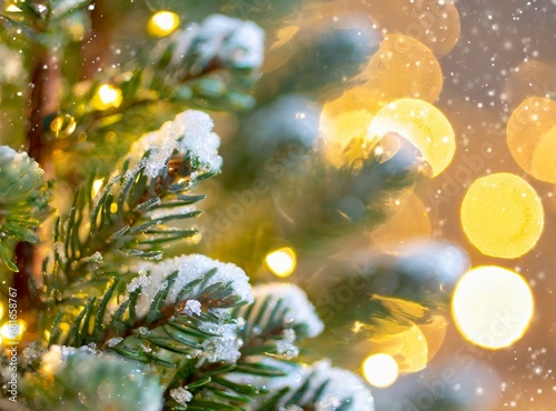 Snowy Christmas tree detail closeup