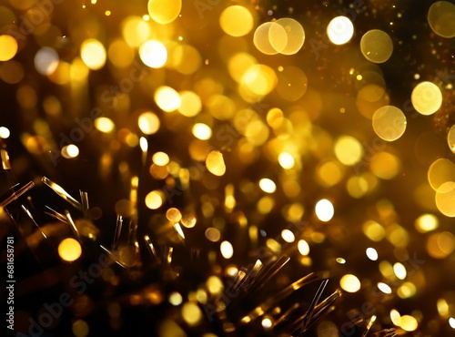 Golden christmas particles and sprinkles for a holiday celebration like christmas or new year. shiny golden lights. wallpaper background for ads or gifts wrap and web design photo