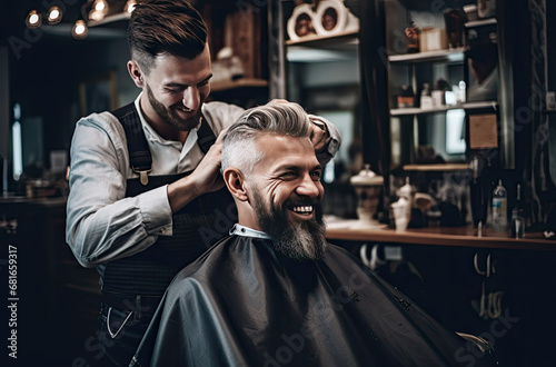 A male barber a hair in a barber shop