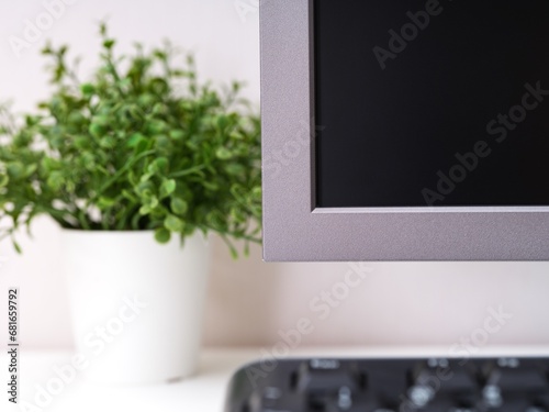 A close-up shot of an office workplace.