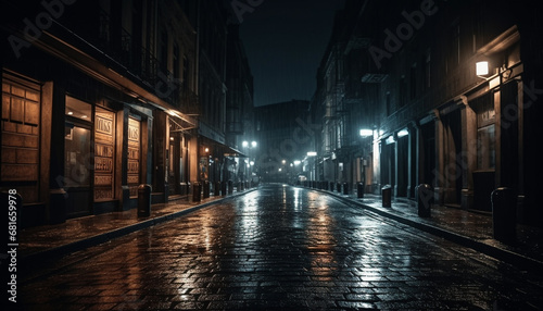 City life illuminated by street lights, vanishing point in background generated by AI © Jeronimo Ramos