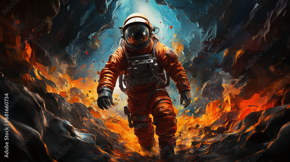 Fototapeta premium An astronaut in space, suspended in the vast cosmic expanse.