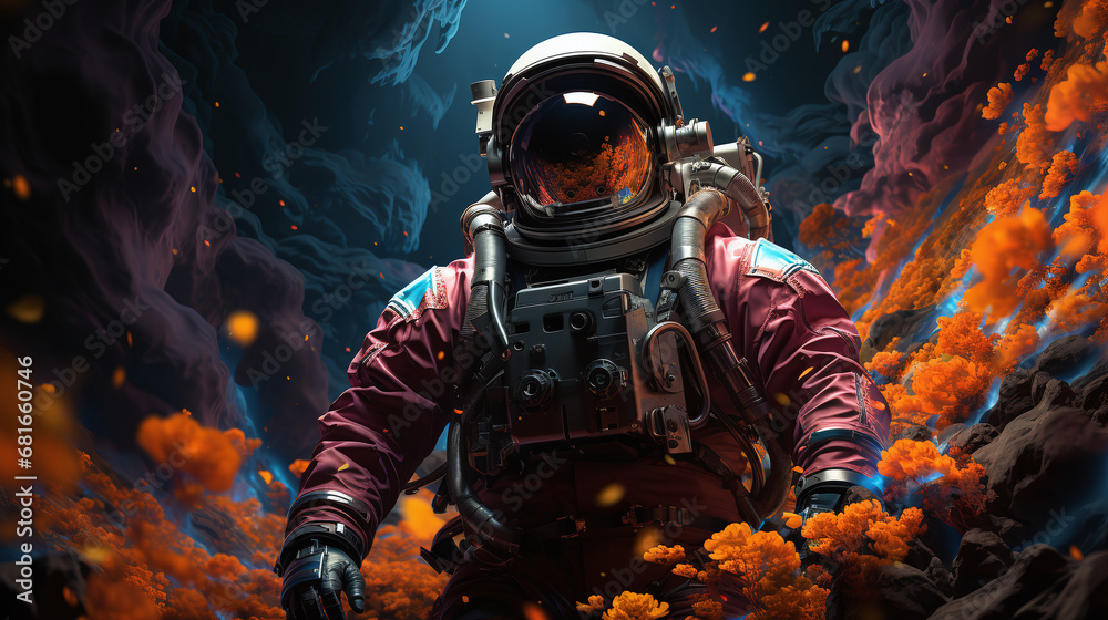 An astronaut in space, suspended in the vast cosmic expanse. An astronaut in space, suspended in the vast cosmic expanse.