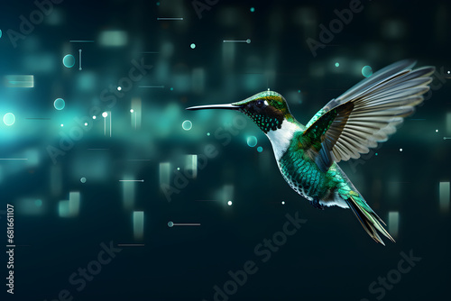 Harmonious data flow concept with Digital humming bird flying © Fahad