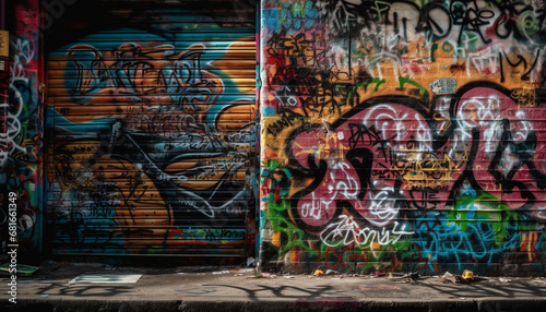Graffiti painting on dirty wall depicts youth culture and creativity generated by AI