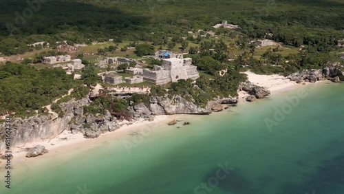 aerial view of Tulum ruins in the Yucatan in Mexico popular destination  photo