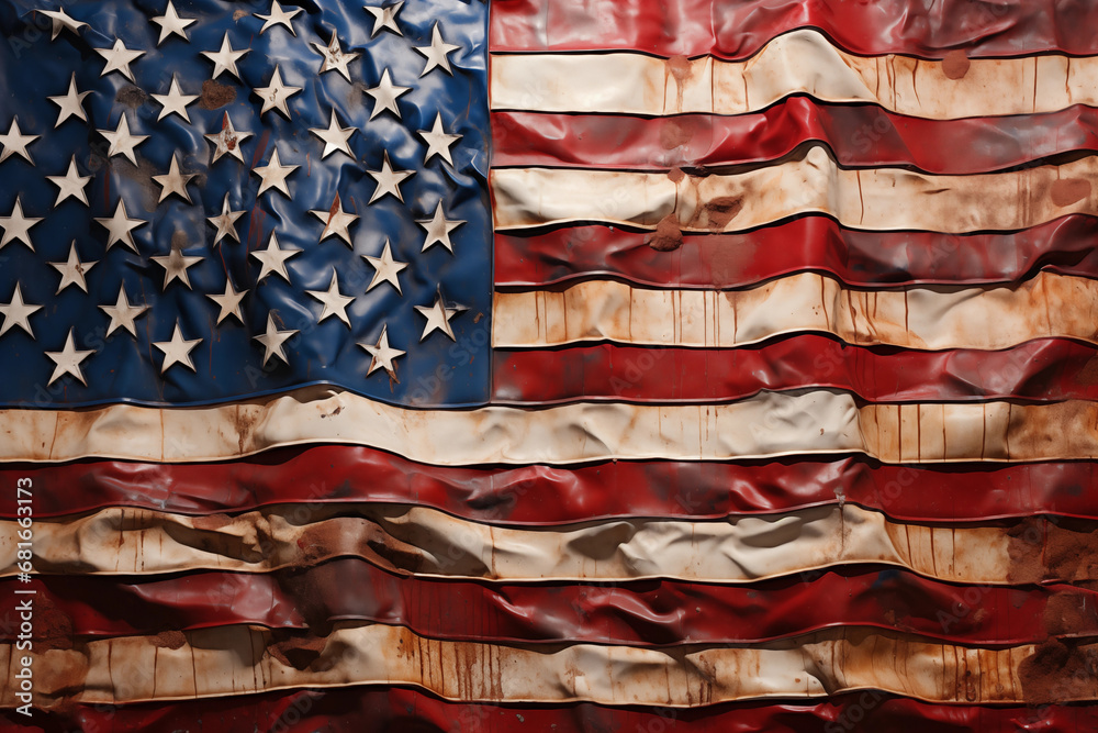 Old tattered american flag, USA, United States of America. - obrazy, fototapety, plakaty 