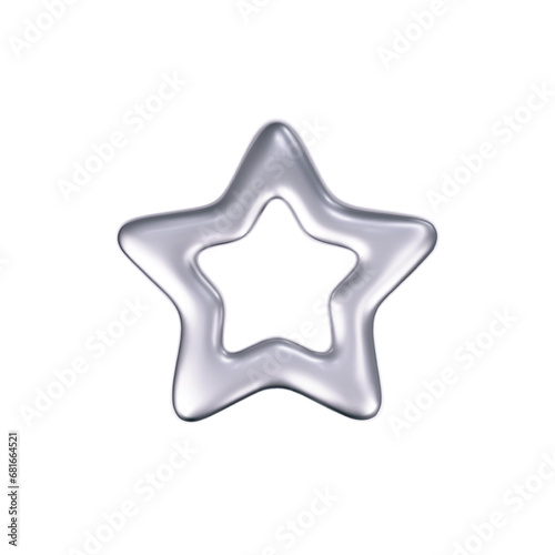 3d chrome outline star in y2k futuristic style isolated on white background. Render 3d cyber chrome galaxy emoji with falling and flying stars, blings and sparks. 3d vector y2k illustration.