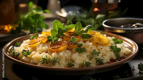 Wallpaper Mural Risotto with peaches and thyme on a dark background Torontodigital.ca