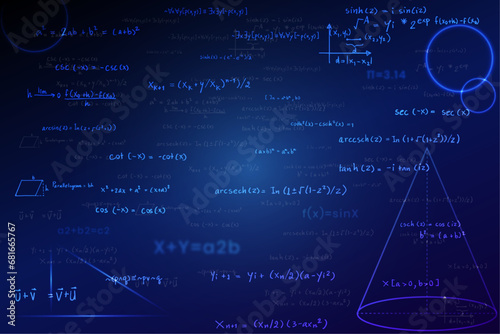 Abstract background. The camera flies past a large number of mathematical formulas on a dark background. Business concept. 3d render. School education presentation or graduation project. 

