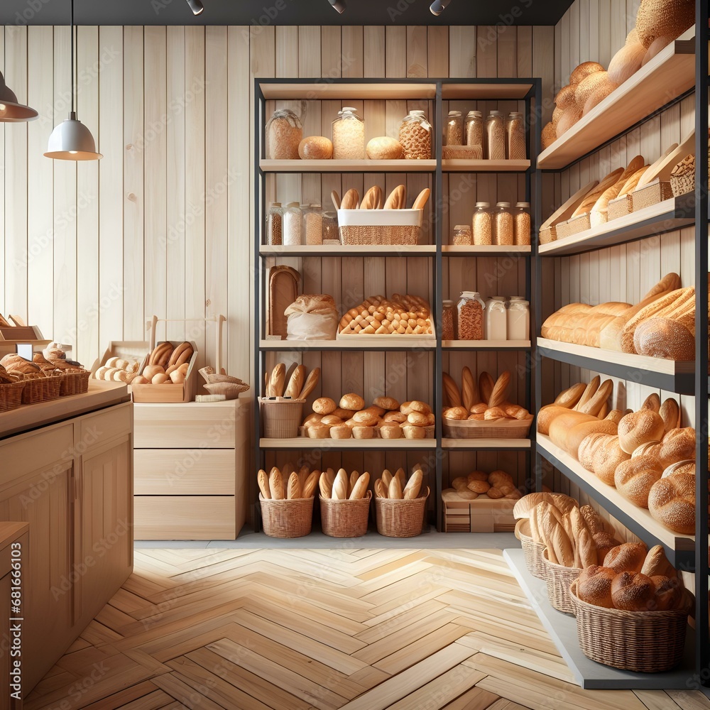 Bakery store with wooden wall.
