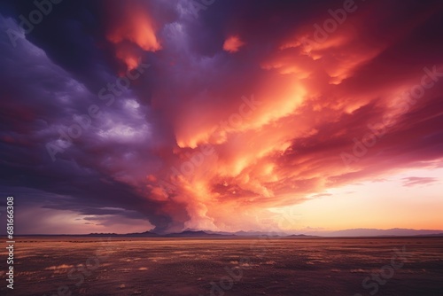 Stormy sky at sunset with purple and pink clouds