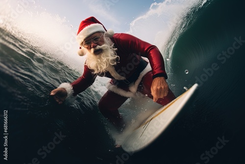 Santa's off-season adventures: Catch the holiday spirit with Santa shredding waves, a tropical twist to winter!