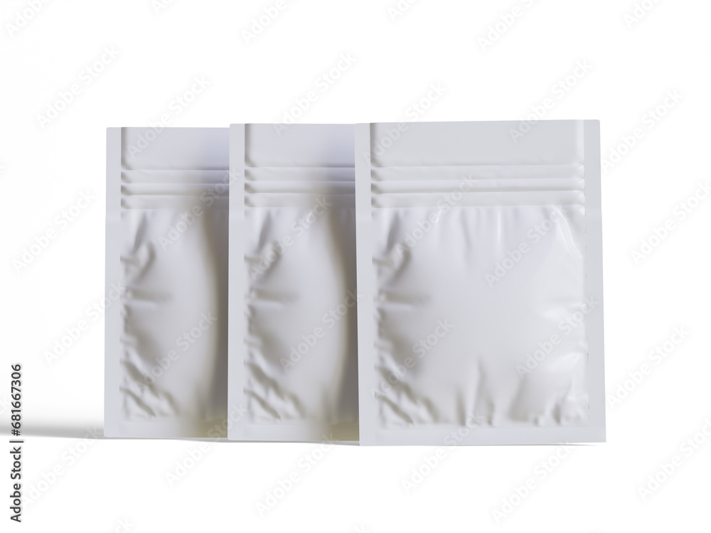 Packaging sachet white color realistic texture rendering 3D illustration