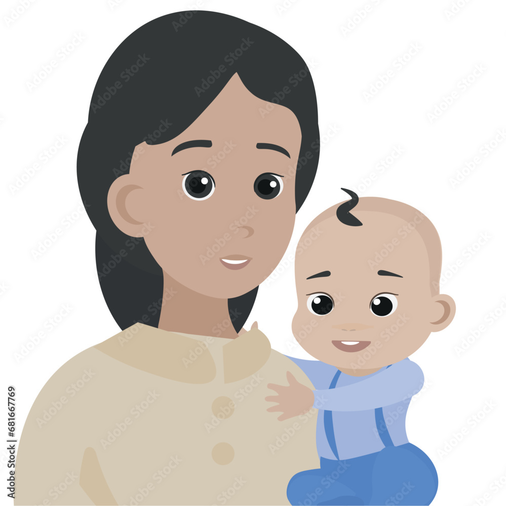 Mother with baby son. vector illustration. Flat design. Mother with baby son. vector illustration. Flat design.