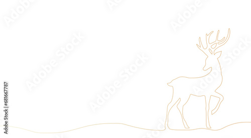 Santa's deer, elk, Christmas tree, background in one line style. New Year and Christmas background in minimalistic style. Hand painting. For printing, design, greetings and mood. Vector