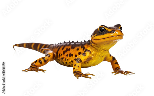 Standing Cute Shiny Pet Newt with Smooth Skin an Aquatic Eyes Isolated on Transparent Background PNG.