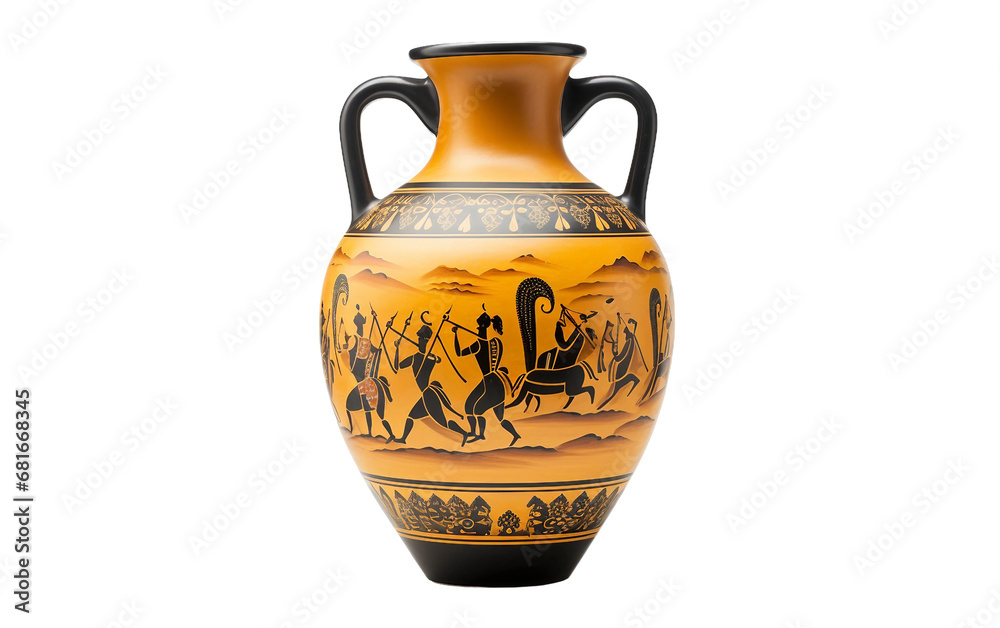 Amazing Cute Greek Ancient Amphora Vase with Hand Painted Menthol Isolated on Transparent Background PNG.