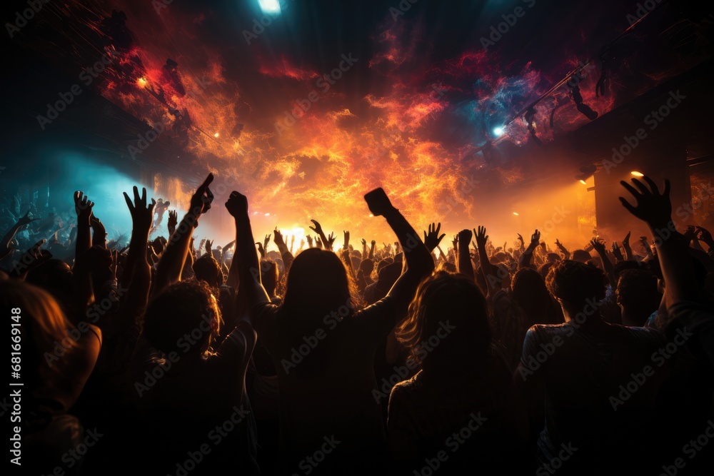 Vibrant crowd, dancing under neon lights, radiates joy. nightlife and entertainment concept Vibrant crowd, dancing under neon lights, radiates joy. nightlife and entertainment concept