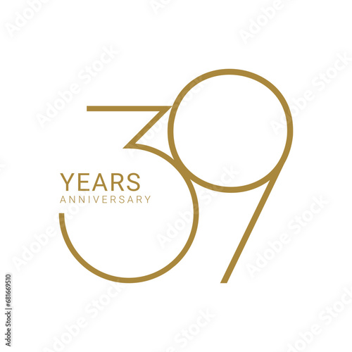 39 Years Anniversary Logo, 39th Golden Color, Vector Template Design element for birthday, invitation, wedding, jubilee and greeting card illustration.
