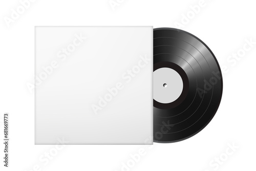 Blank vinyl disc mock up with blank case. Realistic empty template of a music record plate. Png clipart isolated on transparent background photo