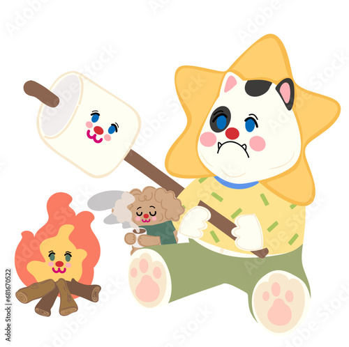 Cute dogs toasting marshmallow